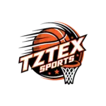 Logo featuring a basketball above a hoop with the text TZTEX SPORTS in bold letters across the ball, set against a circular background with orange, black, and white accents.