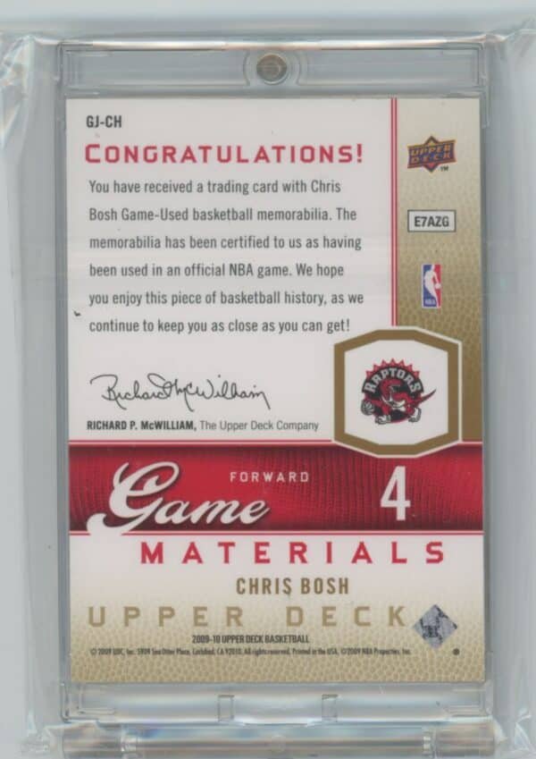 2009 Upper Deck Game Materials Chris Bosh GJ-CH - Image 2