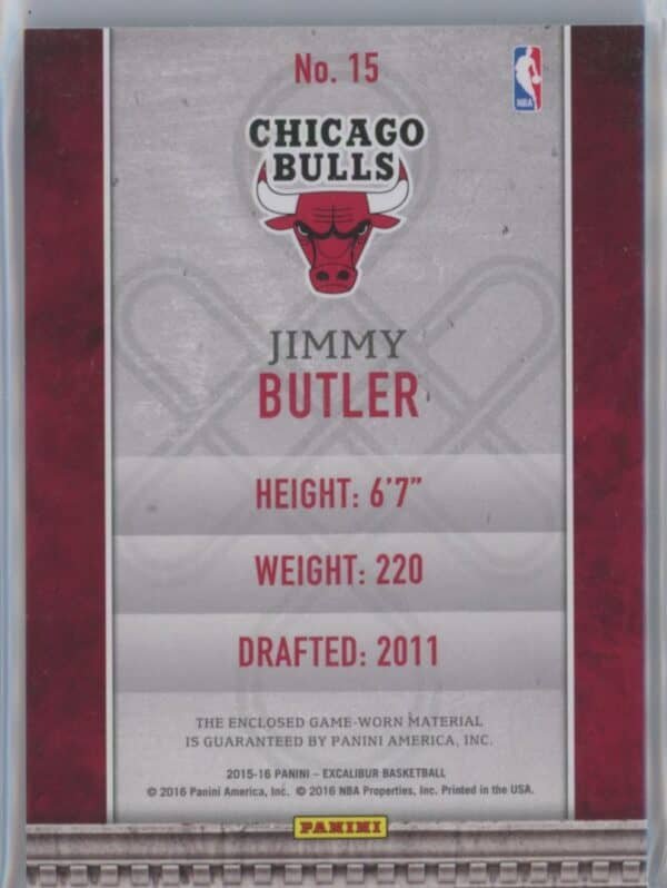 2015 Panini Excalibur Memorabilia Jimmy Butler 15 - Image 2