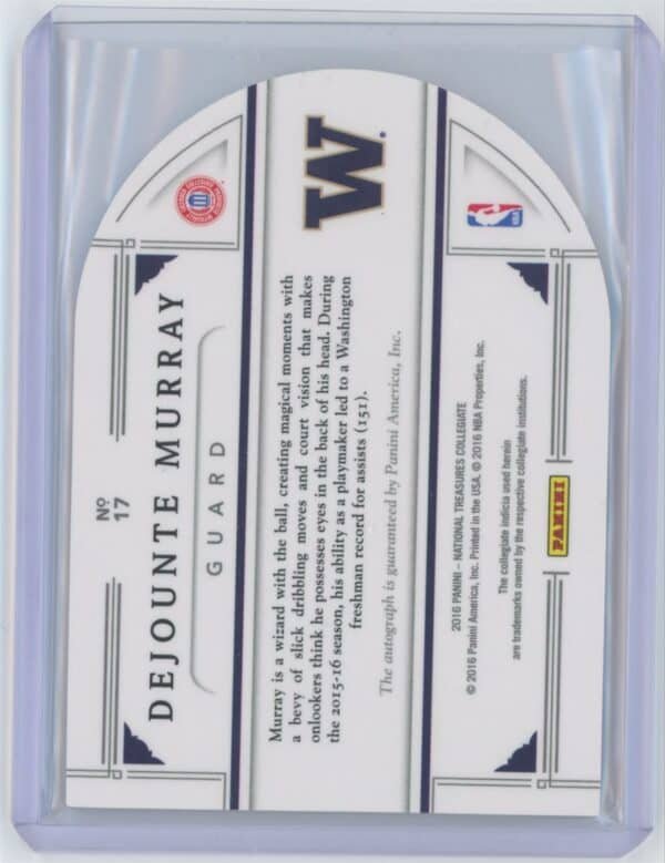 2016 Panini National Treasures Collegiate Dejounte Murray 17 rookie autographed  63/99 - Image 2