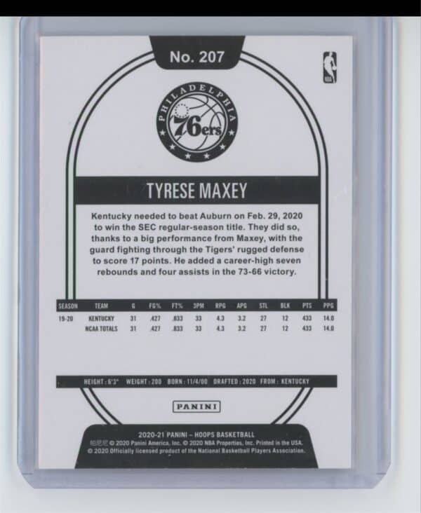 2020 NBA Hoops Tyrese Maxey 207 rookie - Image 2
