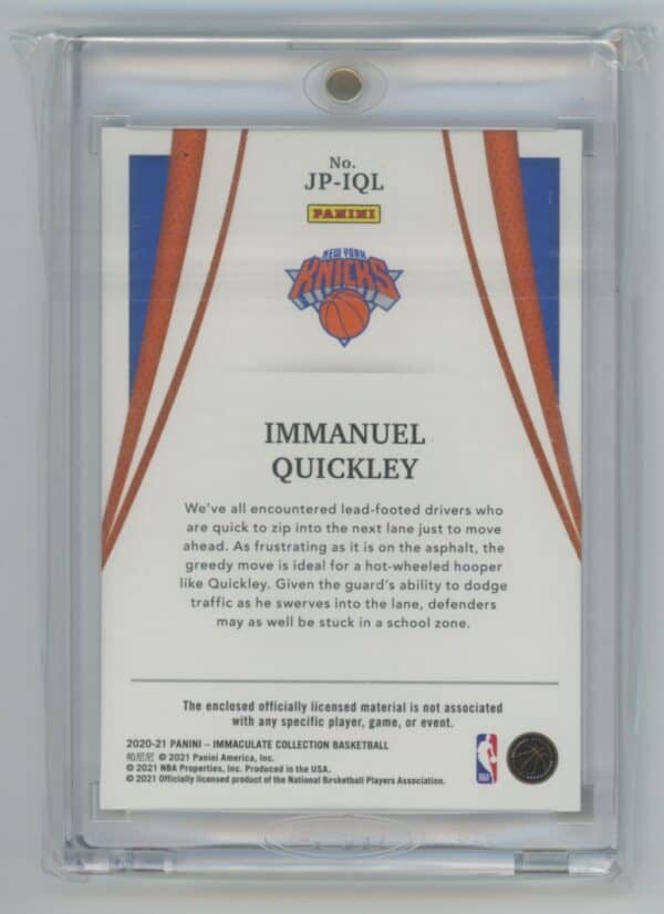 2020 Panini Immaculate Jersey Numbers Immanuel Quickley JP-IQL rookie autographed  29/50 - Image 2