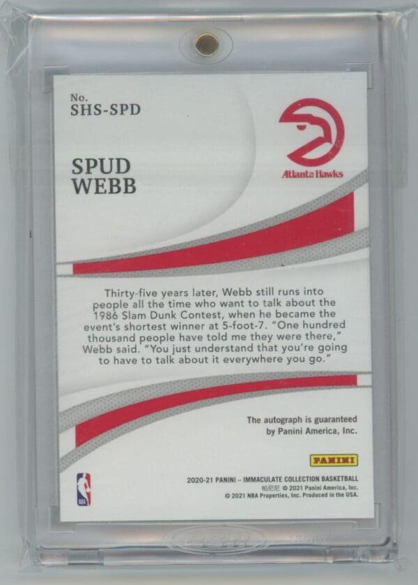 2020 Panini Immaculate Shadowbox Signatures Spud Webb SHS-SPD autographed  59/99 - Image 2