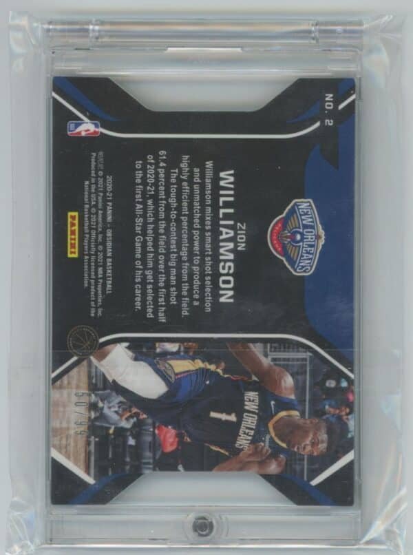 2020 Panini Obsidian Pitch Black Zion Williamson 2 50/99 - Image 2