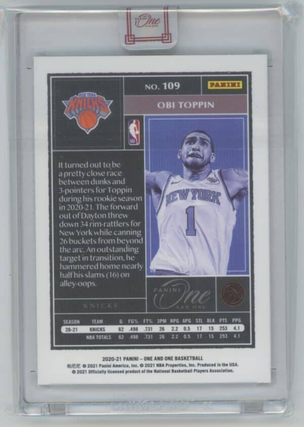 2020 Panini One and One Obi Toppin 109 rookie  18/99 - Image 2