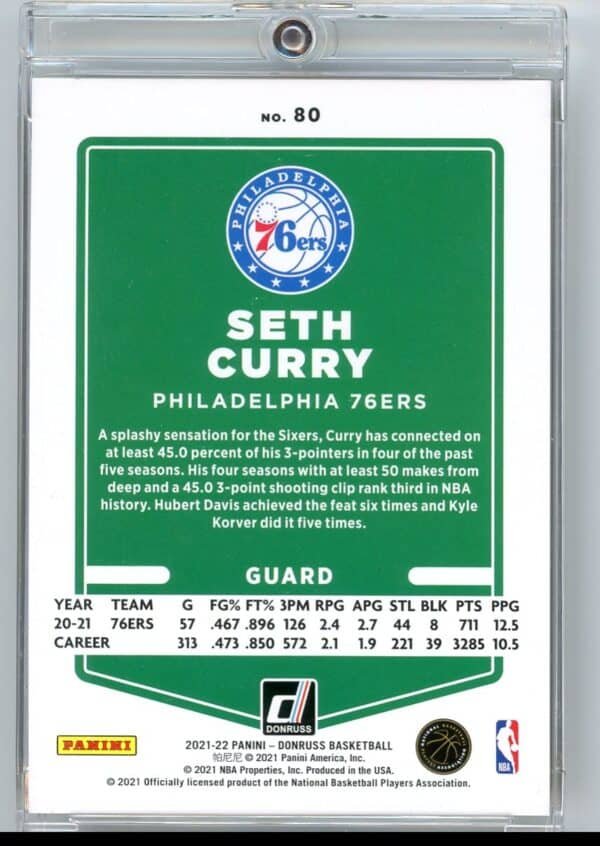 2021 Donruss Choice Gold Seth Curry 80 05/10 - Image 2