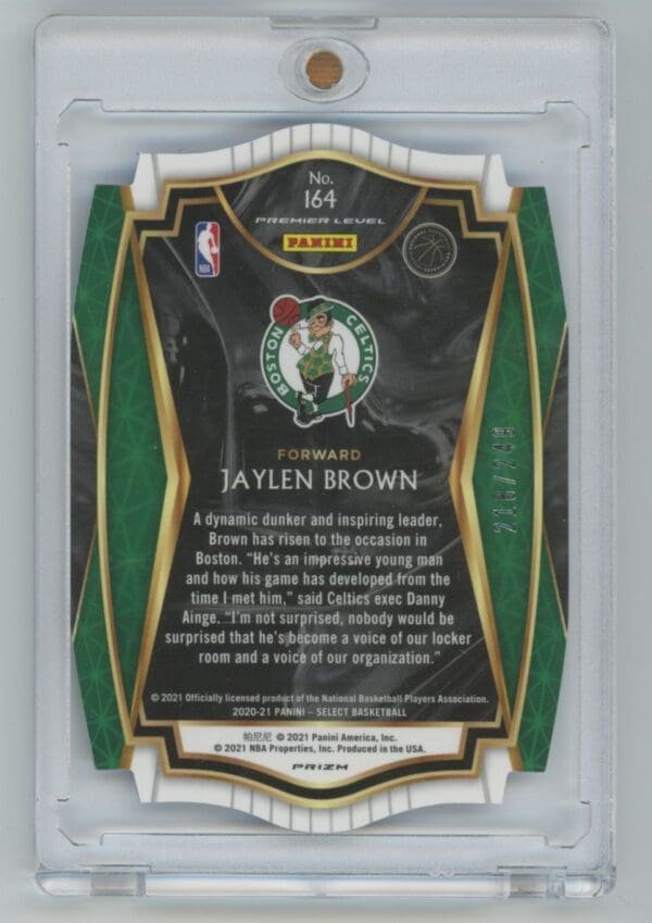 2021 Panini Select Blue Prizms Die Cut Jaylen Brown 164 218/249 - Image 2