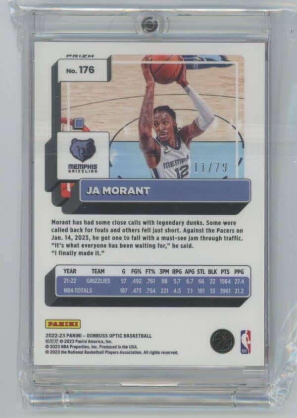 2022 Donruss Optic Pink Velocity Ja Morant 176 11/79 - Image 2
