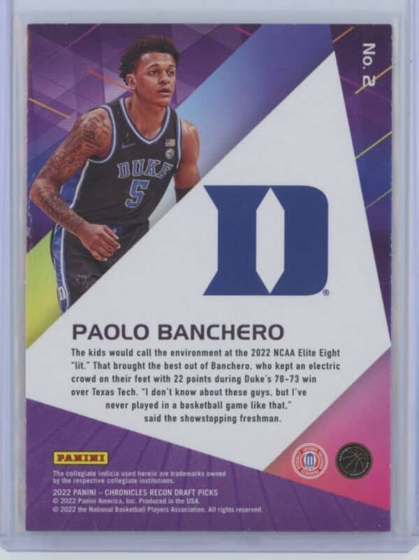 2022 Panini Chronicles Recon Draft Paolo Banchero 66 rookie - Image 2