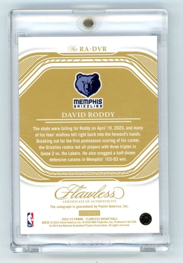 2022 Panini Flawles Rookie Autographs David Roddy RA-DVR rookie autographed  04/25 - Image 2