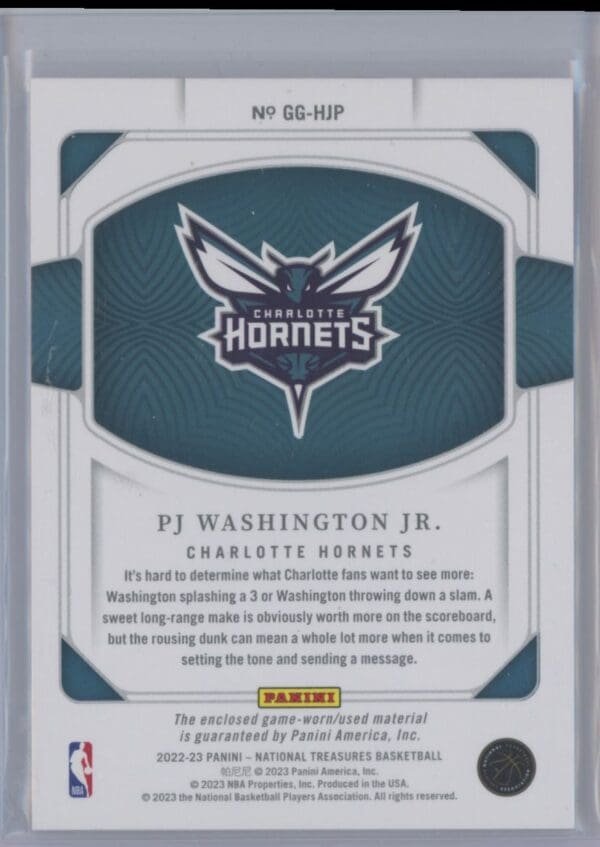 2022 Panini National Treasures Game Gear PJ Washington Jr. GG-HJP 22/25 - Image 2