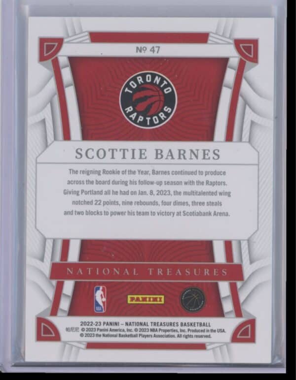 2022 Panini National Treasures Scottie Barnes 47 32/75 - Image 2