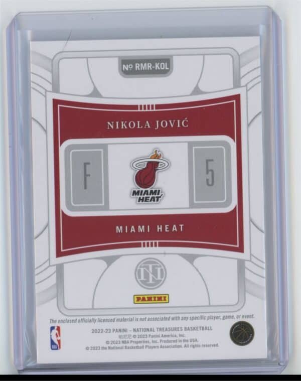 2022 Panini National Treasures Nikola Jovic RMR-KOL rookie  85/99 - Image 2