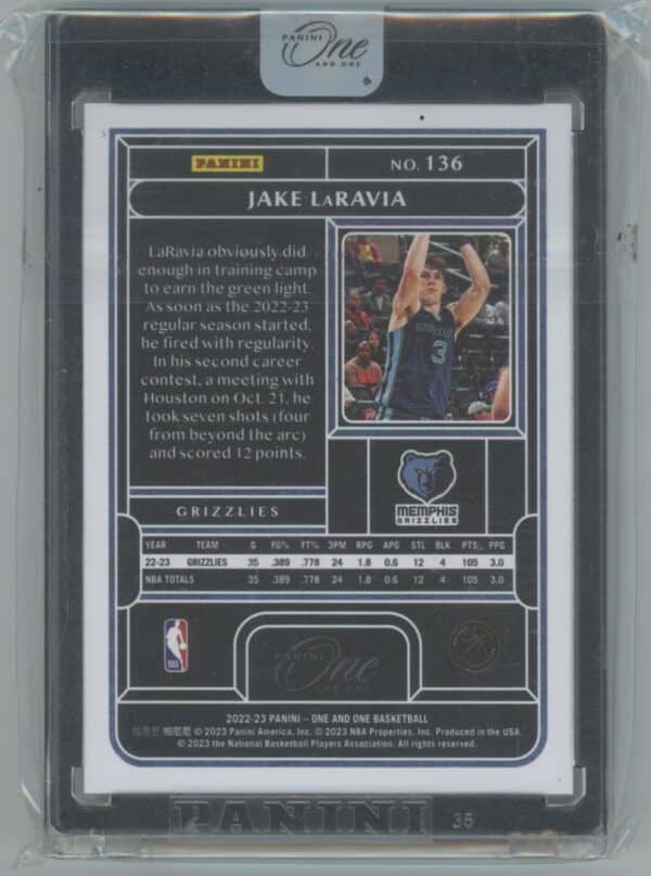 2022 Panini One and One Jake LaRavia 136 13/99 - Image 2