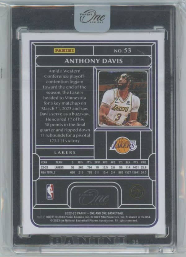 2022 Panini One and One Anthony Davis 53 33/99 - Image 2