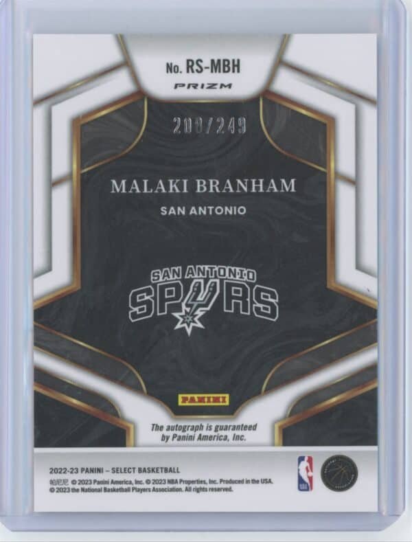 2022 Panini Select Rookie Signatures Malaki Branham RS-MBH rookie autographed  208/249 - Image 2