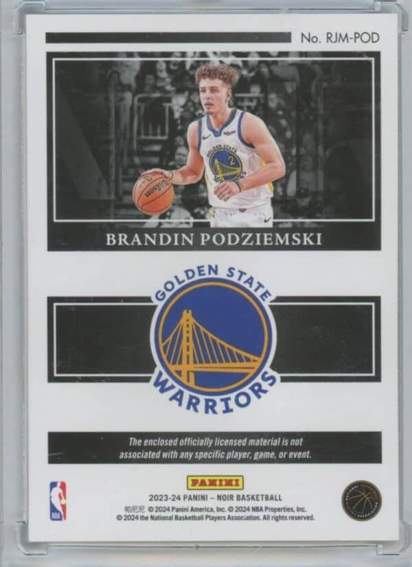 2023 Panini Noir Brandin Podziemski Silver RJM-POD rookie96/99 - Image 2