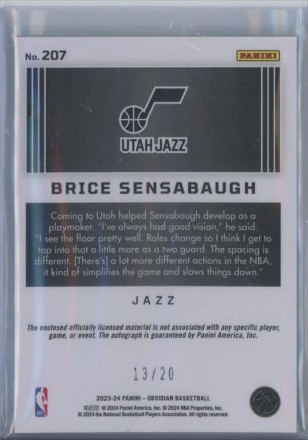 2023 Panini Obsidian Green Flood Electric Etch Brice Sensabaugh 207 rookie autographed  13/20 - Image 2