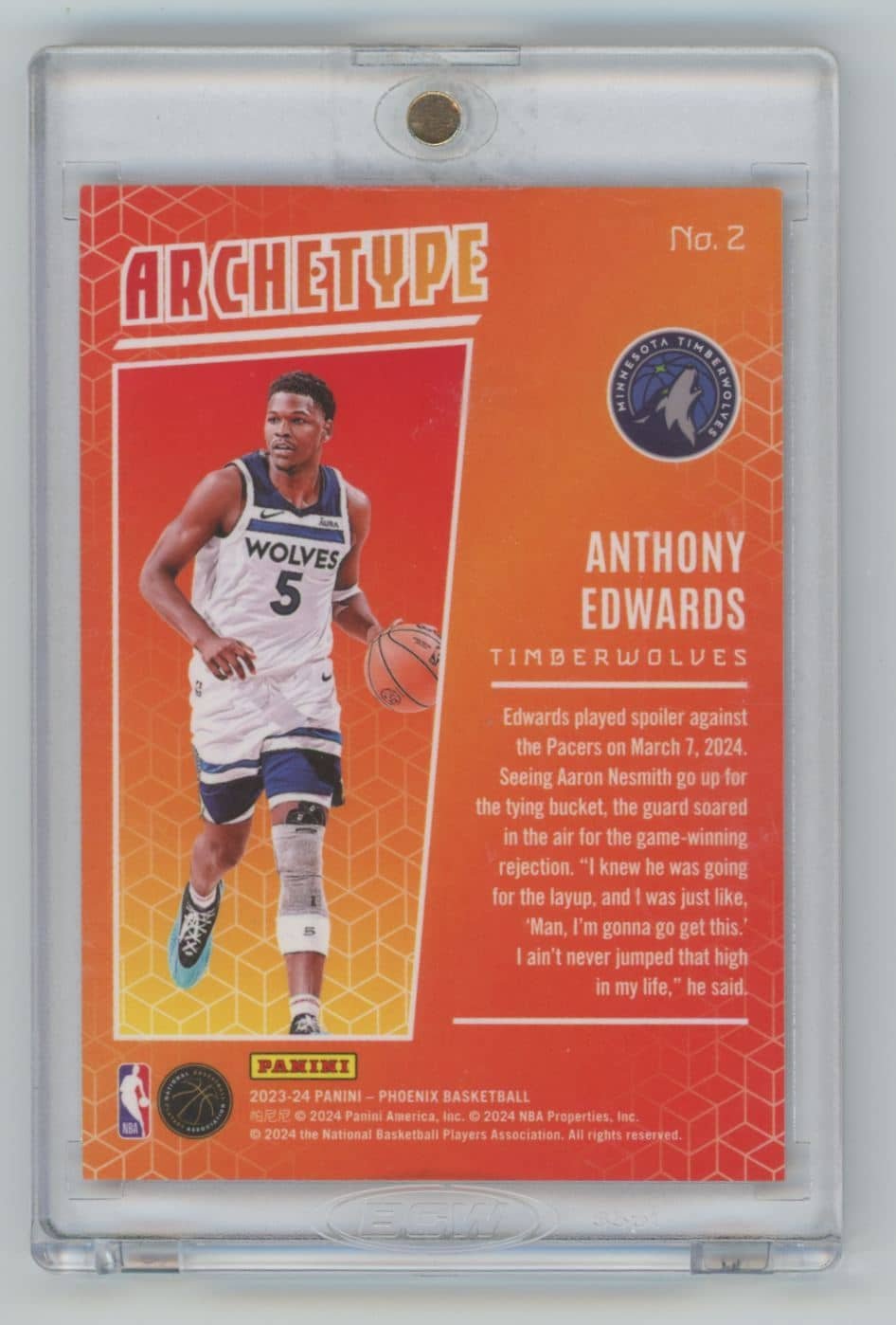 Anthony Edwards | Panini Phoenix Archetype | 2023 | #2 - Image 2