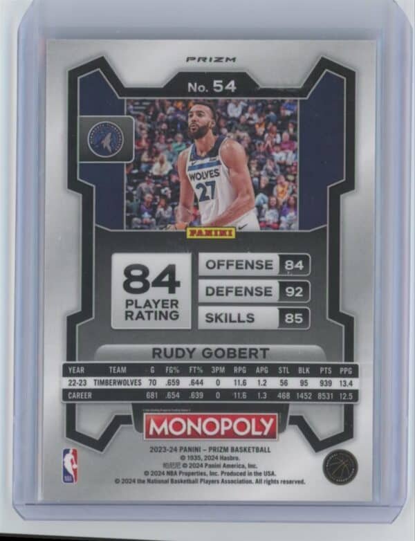 2023 Panini Prizm Monopoly Purple Rudy Gobert 54 - Image 2