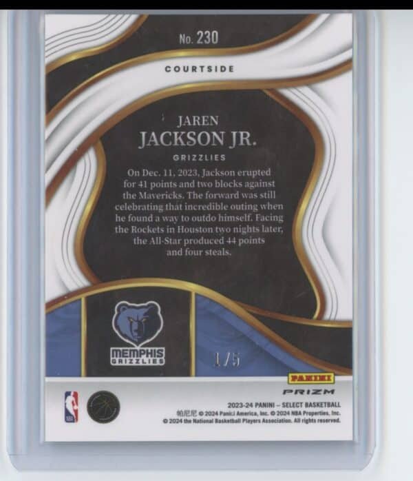 2023 Panini Select Disco Green Prizm Jaren Jackson Jr. 230 1/5 - Image 2