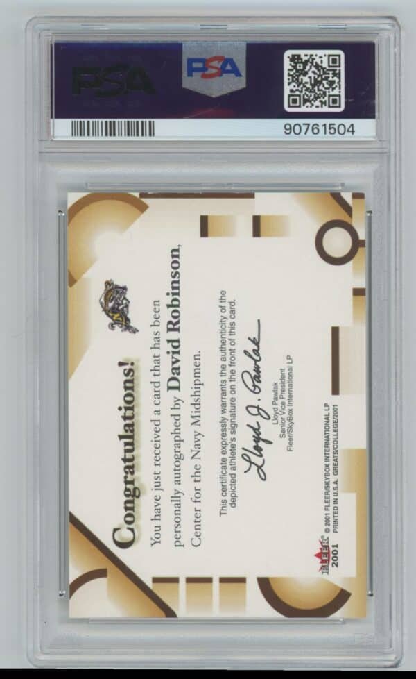 2001 Fleer Greats of the Game Autographs David Robinson autographed psa 9 - Image 2