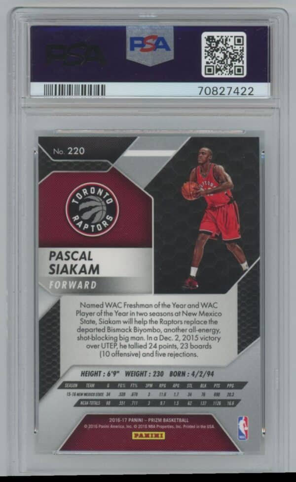 2016 Panini Prizm Pascal Siakam 220 rookie psa 10 - Image 2