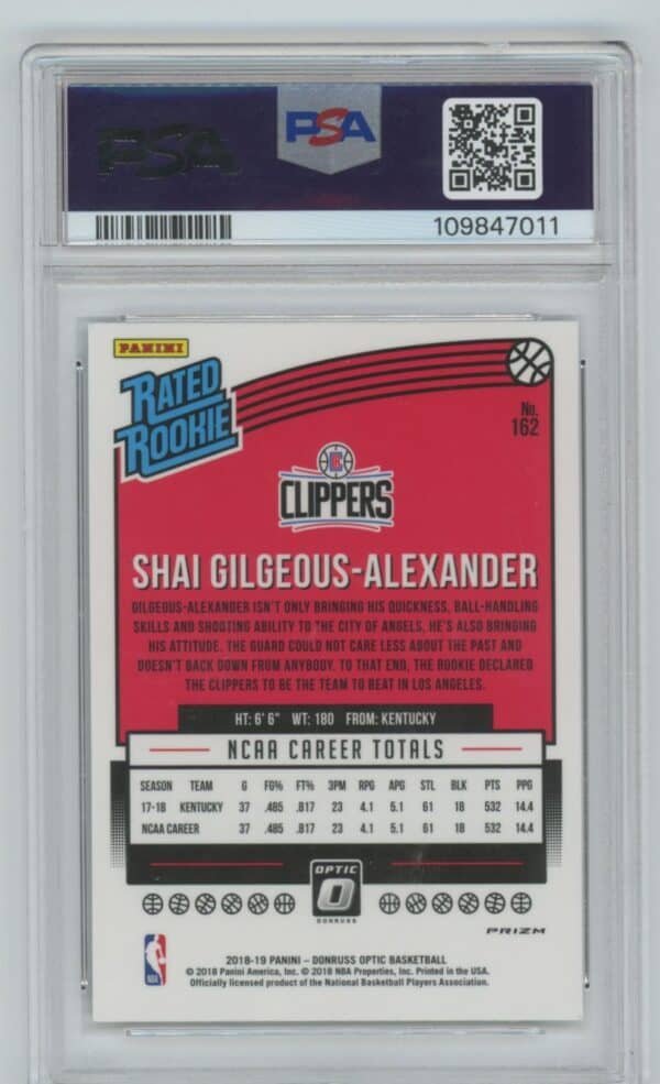 2018 Donruss Optic Rated Rookies Shock Shai Gilgeous-Alexander 162 autographed psa 9 - Image 2