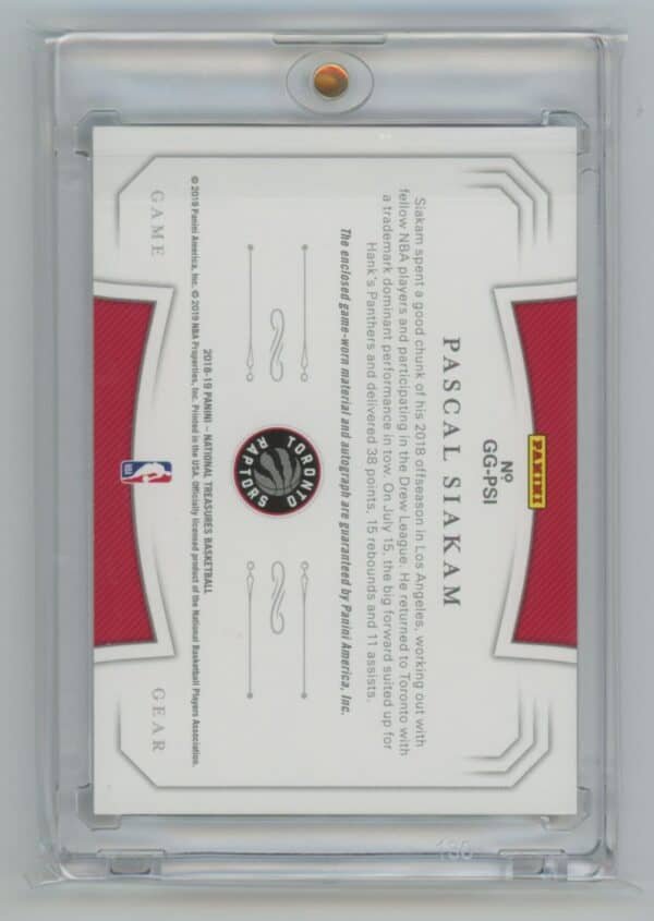 2018 Panini National Treasures Game Gear Autographs Pascal Siakam GG-PSI autographed 76/99 - Image 2