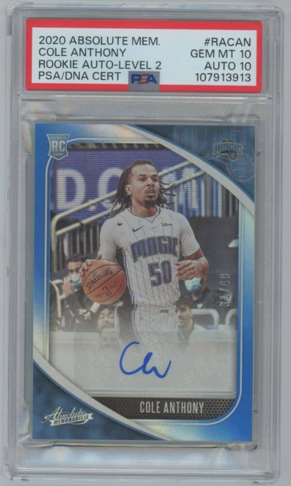2020 Panini Absolute Memorabilia Rookie Autographs Level 1 Cole Anthony RA-CAN rookie autographed psa 10