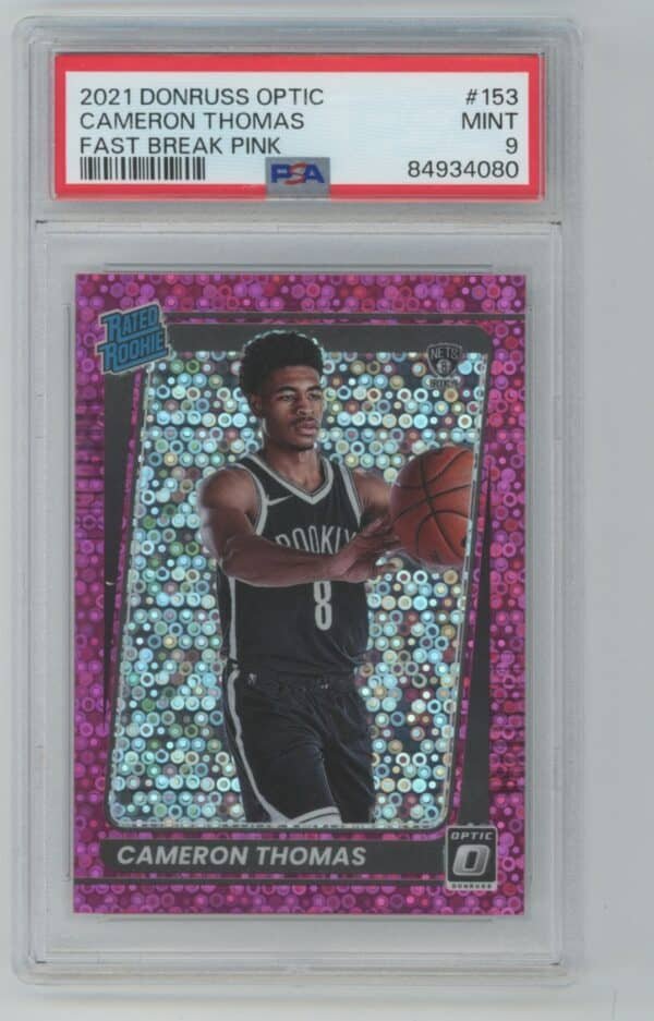2021 Donruss Optic Rated Rookies Signatures Fast Break Pink Cameron Thomas Fast Break Pink 153 rookie autographed psa 9 20/20