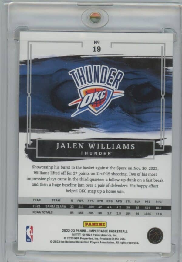 2022 Panini Impeccable Jalen Williams 19 rookie 21/99 - Image 2