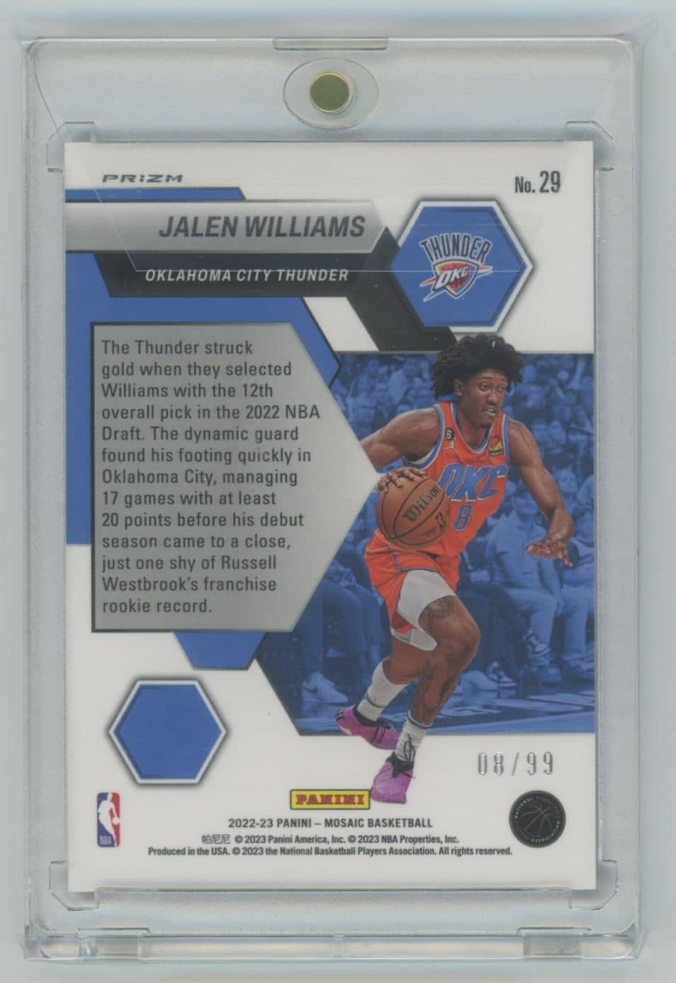 2022 Panini Mosaic Montage Purple Jalen Williams 29 rookie 08/99 - Image 2