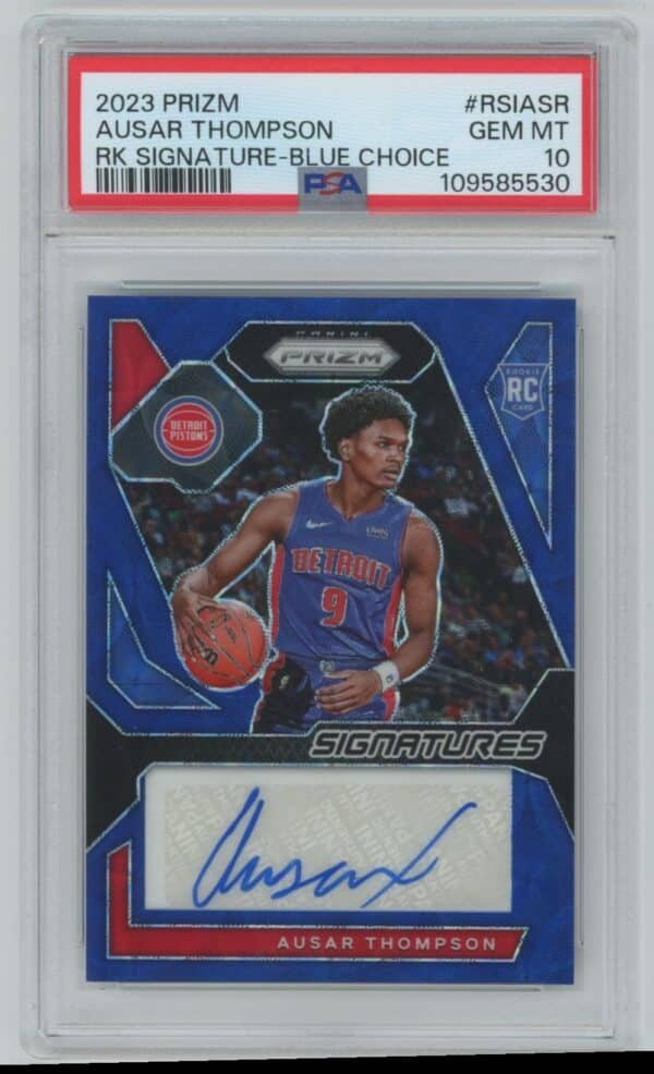 2023 Panini Prizm Rookie Signatures Prizms Blue Ausar Thompson RSI-ASR rookie autographed psa 10 35/49