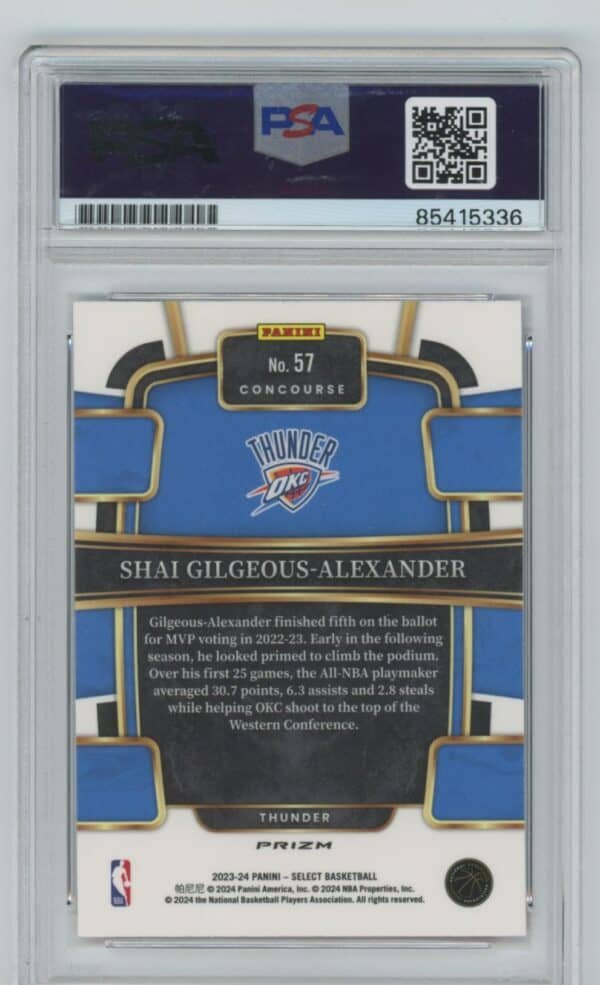2023 Panini Select Shai Gilgeous-Alexander Auto PSA Cerified 57 autographed psa - Image 2