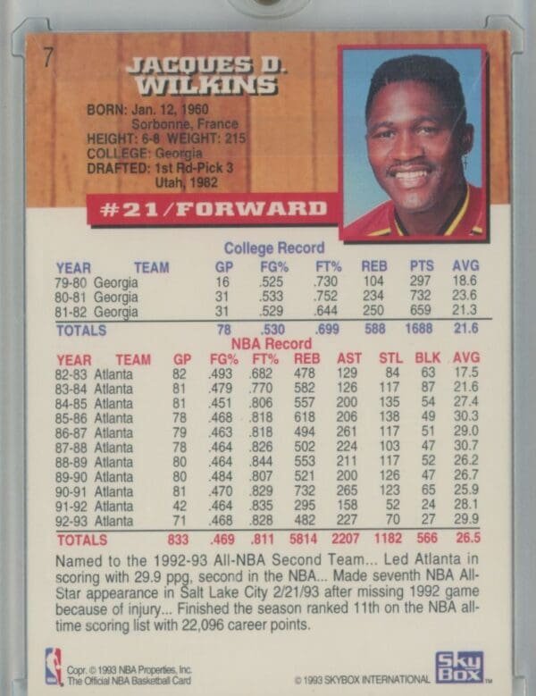 1993 Hoops Dominique Wilkins 7 - Image 2