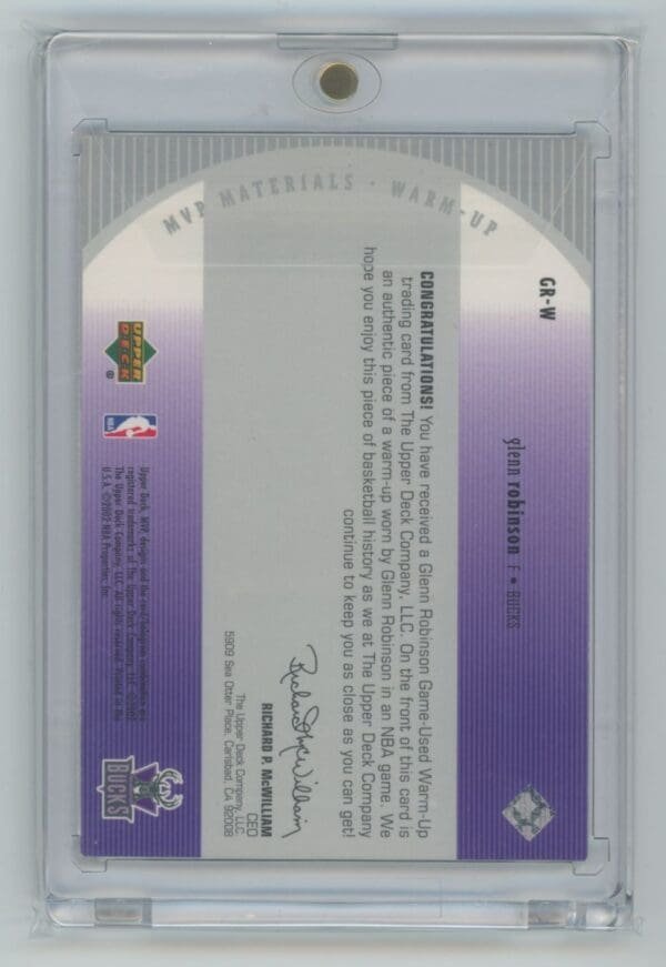2002 Upper Deck MVP Materials Warm Up Glenn Robinson GR-W - Image 2