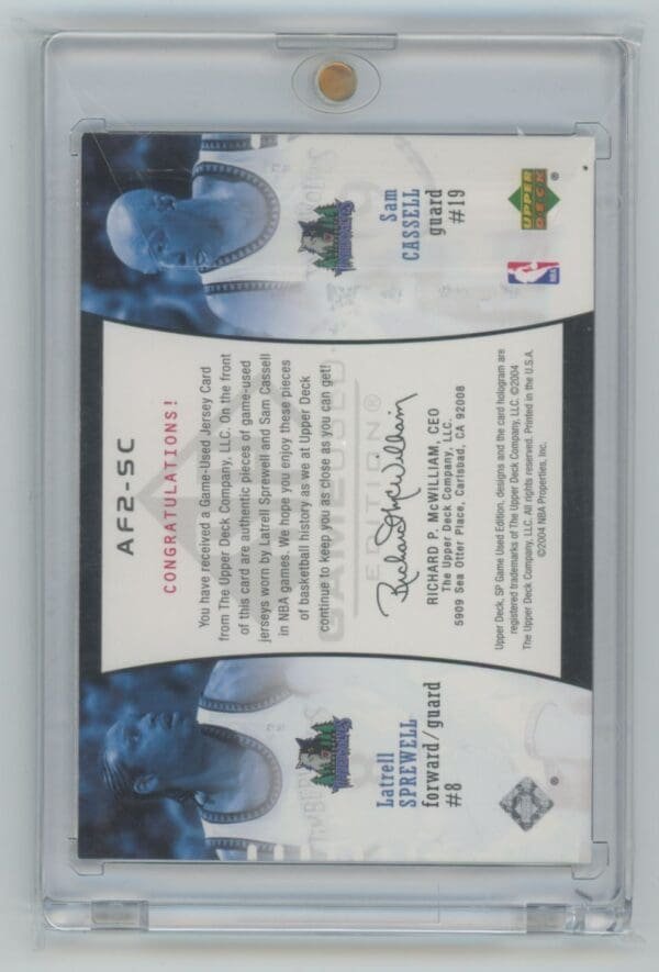 2004 SP Game Used Authentic Fabrics Dual Latrell Sprewell/Sam Cassell AF2-SC  041/100 - Image 2