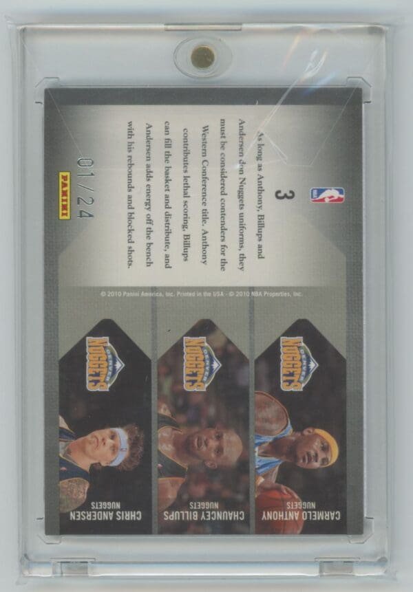 2010 Panini Limited Trios Carmelo Anthony / Billups / Andersen 3  01/24 - Image 2
