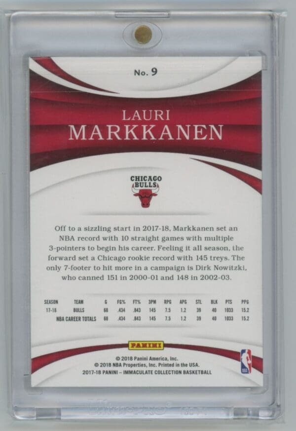 2017 Panini Immaculate Gold Lauri Markkanen 9 rookie 10/10 - Image 2