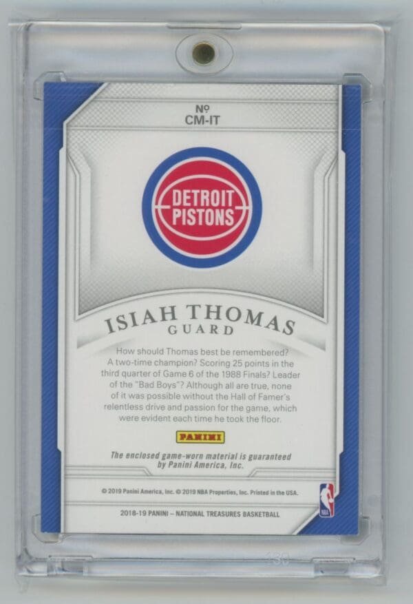 2018 Panini National Treasures Century Materials Isiah Thomas CM-IT  19/99 - Image 2