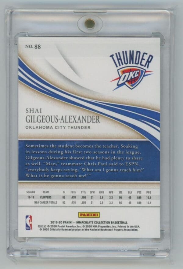 2019 Panini Immaculate Collection Red Shai Gilgeous-Alexander 88  14/49 - Image 2