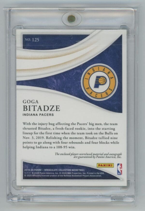 2019 Panini Immaculate Collection Goga Bitadze 125 rookie autographed 22/88 - Image 2
