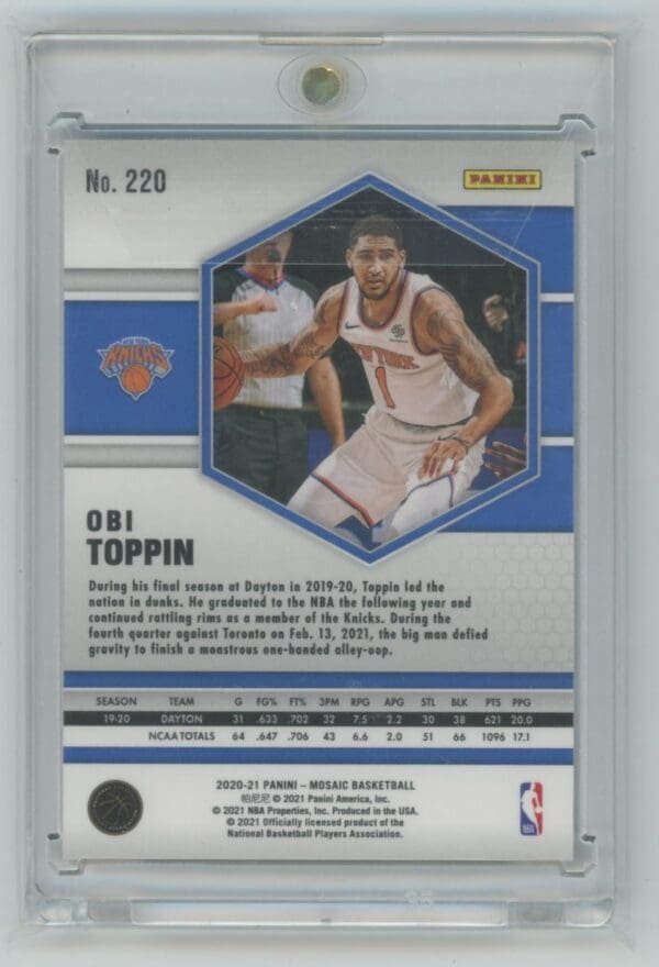 2020 Panini Mosaic Obi Toppin 220 rookie - Image 2