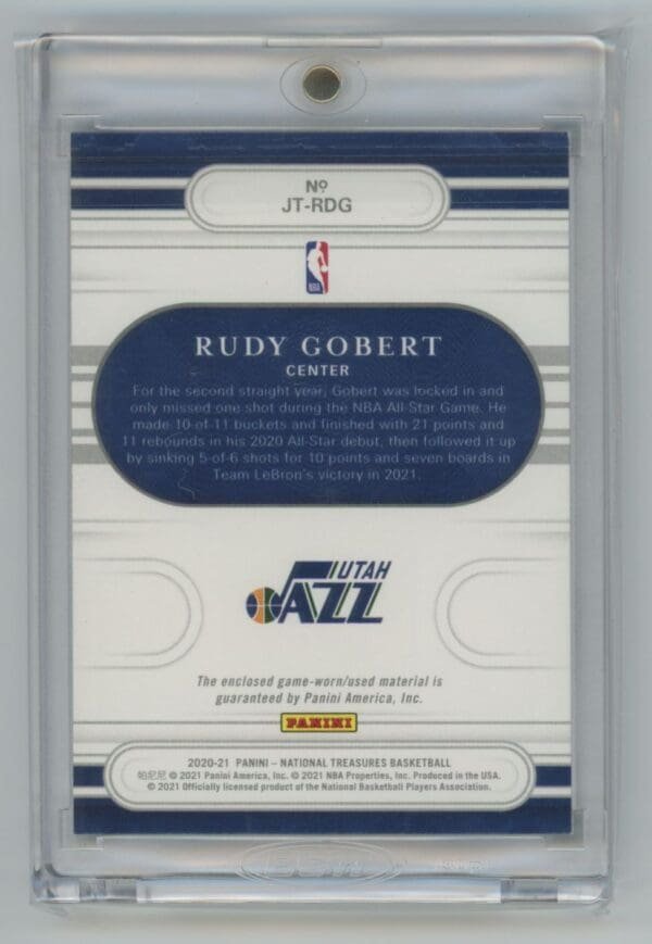 2020 Panini National Treasures Jersey Prime Rudy Gobert JT-RDG  10/25 - Image 2