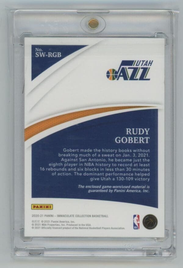 2021 Panini Immaculate Collection Rudy Gobert SW-RGB  60/99 - Image 2