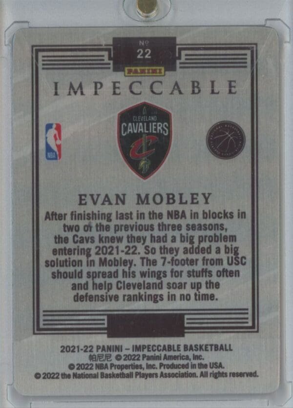 2021 Panini Impeccable Stainless Stars Asia Red Evan Mobley 22 - Image 2