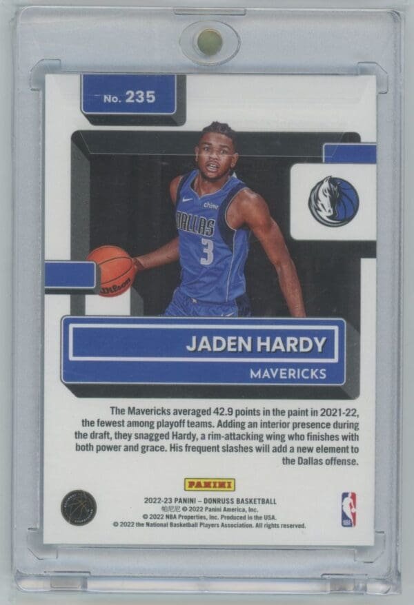 2022 Donruss Rated Rookies Signatures Holo Blue Laser Jaden Hardy 235 rookie autographed 19/25 - Image 2