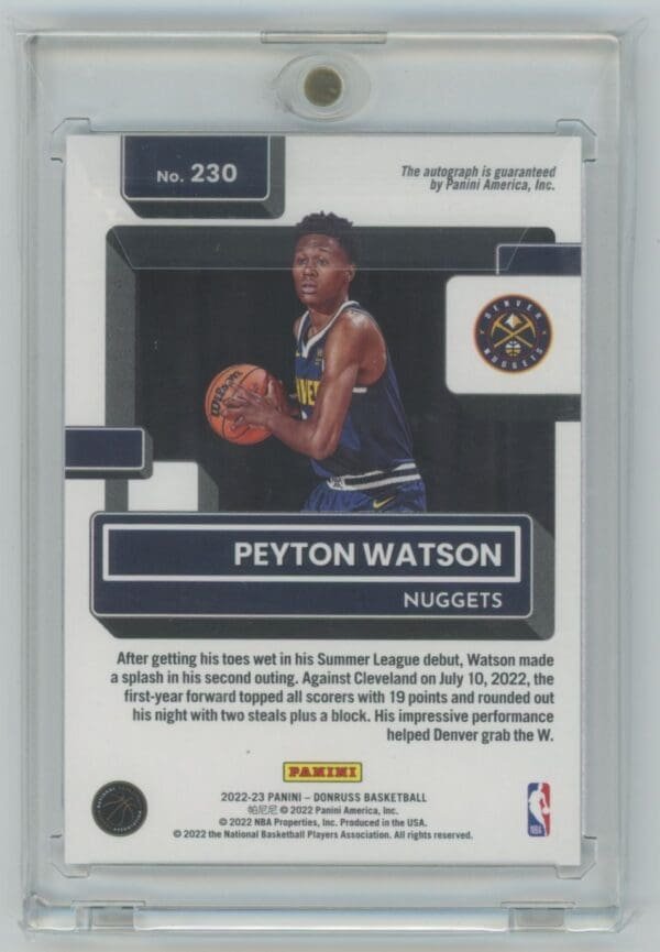 2022 Donruss Rated Rookies Signatures Peyton Watson 230 rookie autographed 11/75 - Image 2