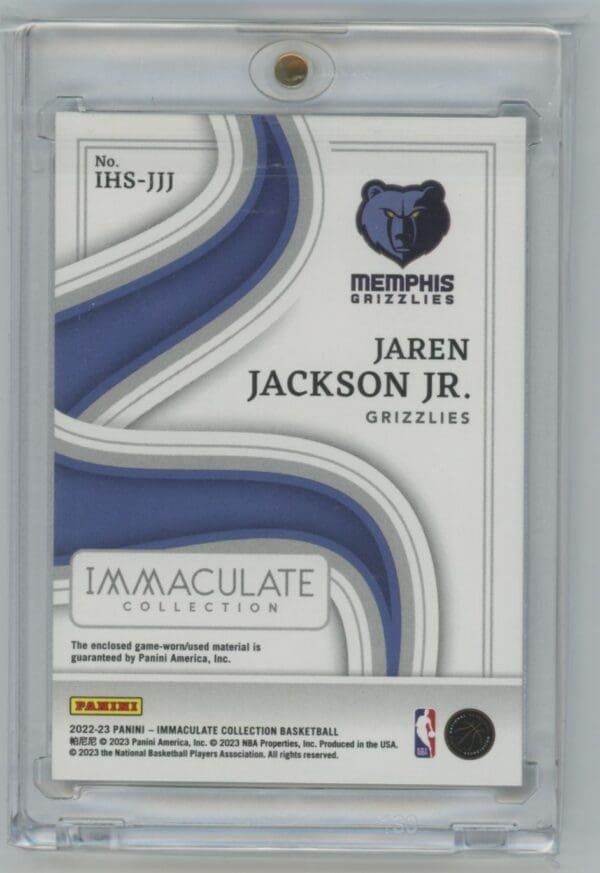 2022 Panini Immaculate Collection Swatches Gold Jaren Jackson Jr. IHS-JJJ  3 /5 - Image 2